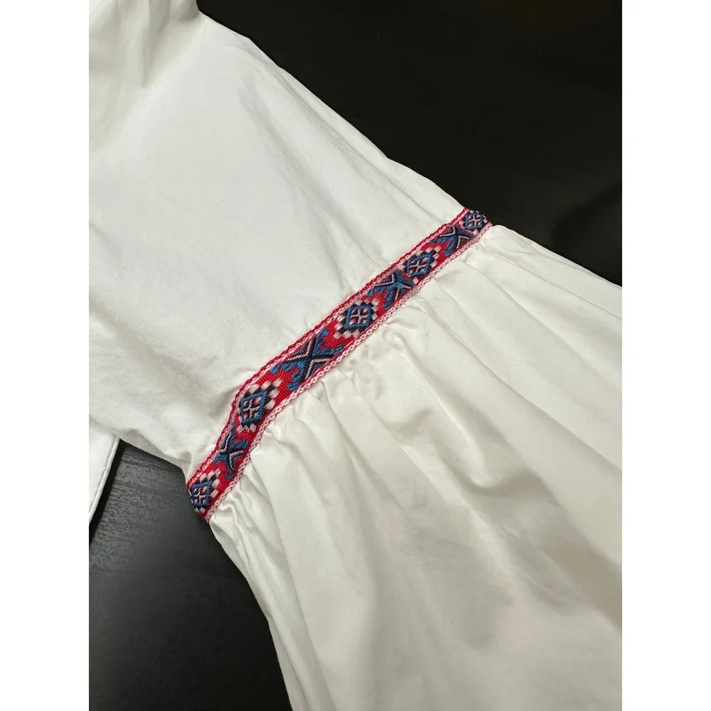 The Shirt Rochelle Behrens Blouse Womens Small White Puff Sleeve Tuckernuck